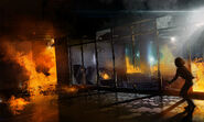 Artwork of Jodie escaping the burning hospital