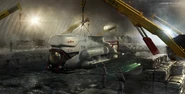 Concept art of the Kazirstani hangar's interior by Geoffroy Thoorens