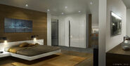 Concept art of the bedroom in Jodie's apartment by Geoffroy Thoorens