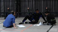 David Cage (left), Kadeem Hardison (center), and Elliot Page (right) preparing for a performance capture session