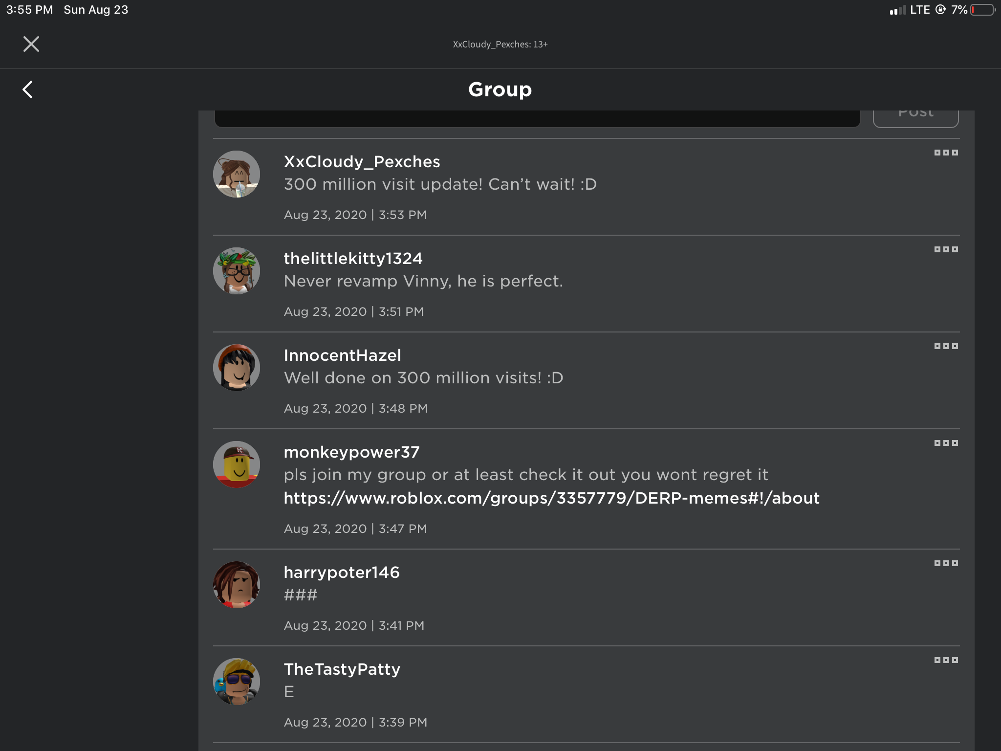 The Group Wall Is So Wholesome 0 Fandom - how to post on group wall on roblox 2020