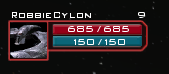 User name, ship icon, hull points and power (Cylon player)