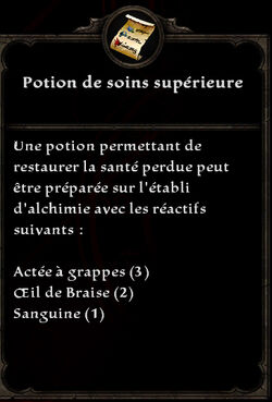 Potion de soins supérieure formule