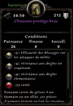 Chausses protège-bras stats