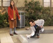 Amy helping Sheldon defend his parking spot.