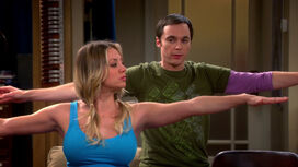 Penny and Sheldon doing Warrior 2