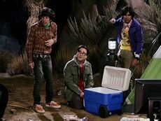 Howard, Leonard, and Raj camping out to watch meteor shower.