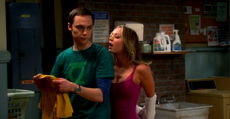 Penny trying to get Sheldon to kiss her.