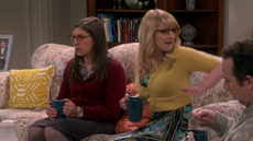 Bernadette screams when Sheldon scares her by peeking in their window.