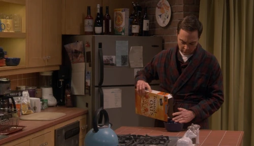 Sheldon fixing breakfast.