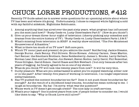 Chuck Lorre Productions, #412.