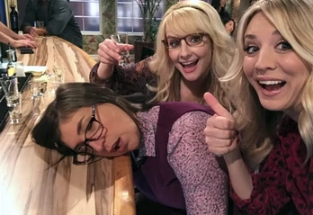 Amy sleeping with Penny and Bernadette