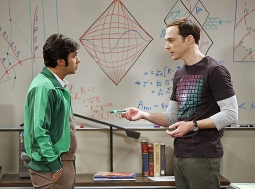 Raj and Sheldon discussing joining the dark matter expedition.