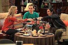 Sheldon with Penny and Raj.