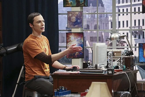 Sheldon claims a new spot for his old Windows 98 tower computer.