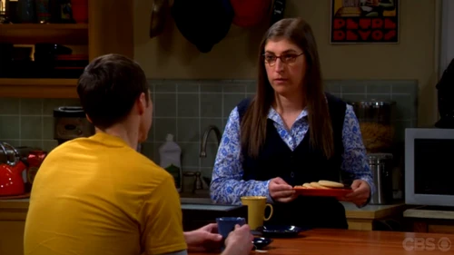 Sheldon telling Amy about investing in Stuart's comic book store.Tv