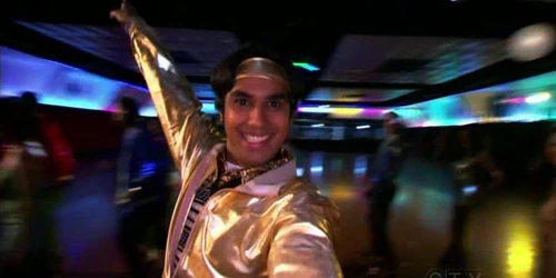 Raj at disco skating.