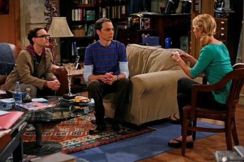 Penny asking Leonard and Sheldon trivia questions.