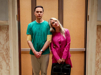 Sheldon and Penny in an elevator