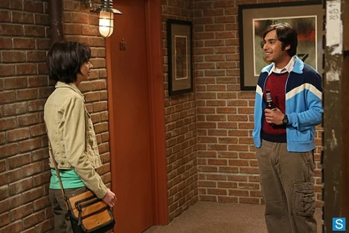 Talking outside Raj's apartment.