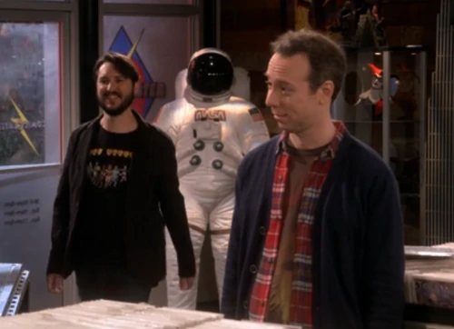 Entering the comic book store.