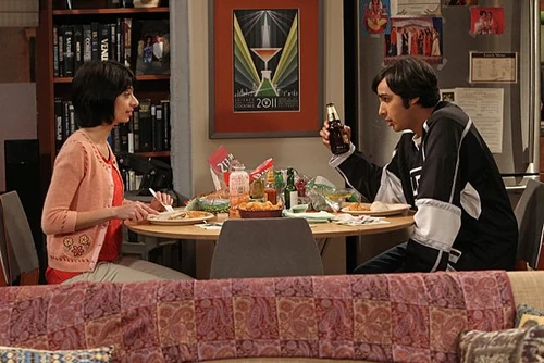 Lucy having dinner at Raj's.