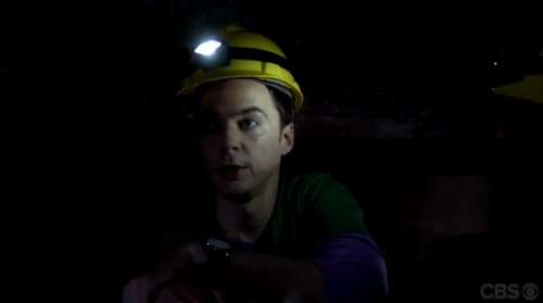 Sheldon fighting claustrophobia.