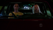 Penny driving Sheldon to his date with Amy.