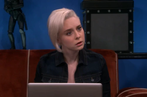 Listening to Raj help her with her screenplay.