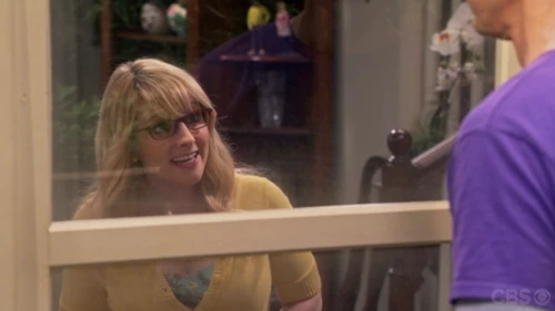 Bernadette inviting Sheldon in (after speaking with him through the window crossly).