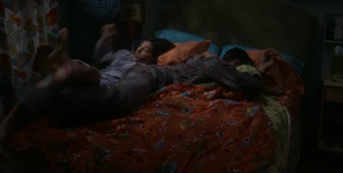 Amy pushed out of bed.