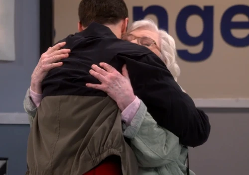 Sheldon hugging his beloved grandmother.