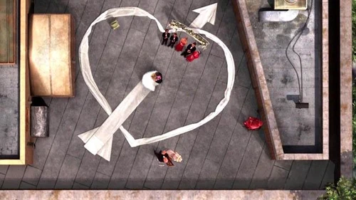 Overhead of the wedding party.