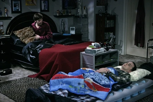 Sheldon sleeping over at Howard's.