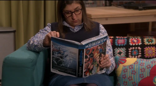 Amy reading up on the DC universe.