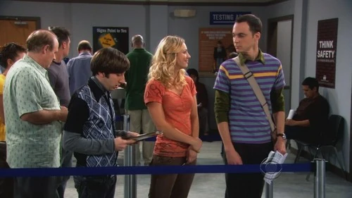 Sheldon in line to get his driving permit.
