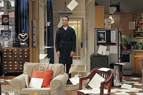 After Leonard tells him they broke up again; Sheldon tosses the new roommate agreement into the air.