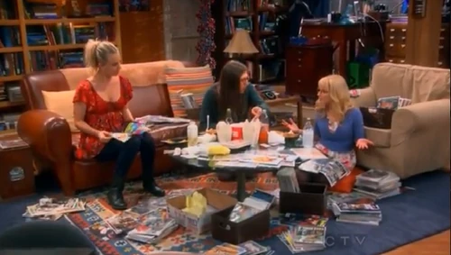 The girls arguing comic books and set up eating Chinese food like the guys.