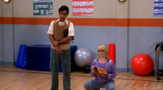 Raj and Bernadette coaching Howard.