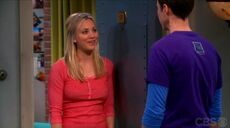 Sheldon and Penny having a pleasant conversation.