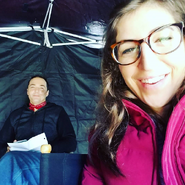 Mayim and Jim up bright and early for an unusual morning shoot.