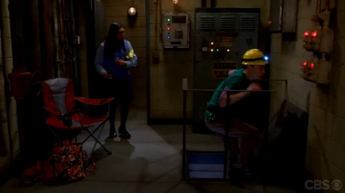 Sheldon escaping the tunnels after finding rats.