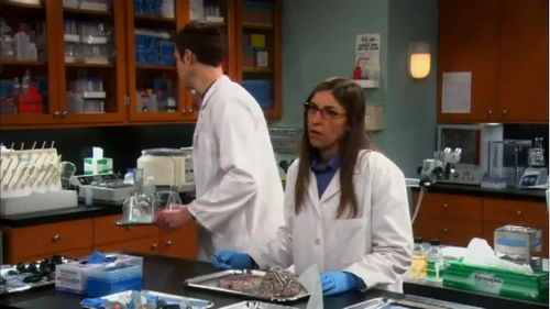Sheldon says biologists are mean, much to Amy's chagrin.