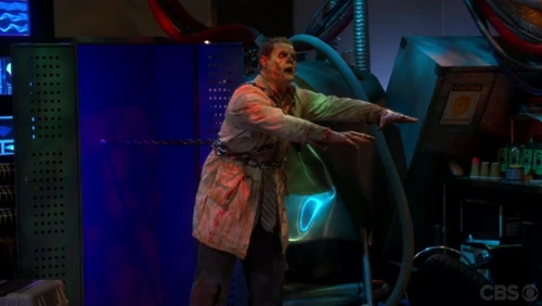 Chained zombie jumping out of the closet.