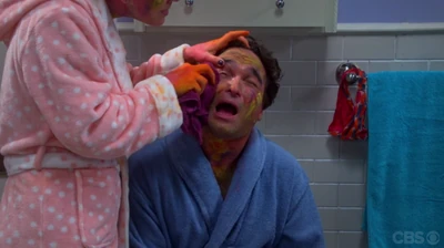 Leonard got paint in his eye.