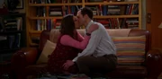 Sheldon finally making out with Amy on their fifth anniversary together.