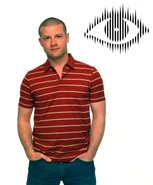 Dermot's Big Brother 5 publicity photo with the spiked logo above his right
