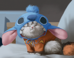 Mochi in a Stitch costume.