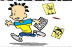 Nate running with his notebook in his hand