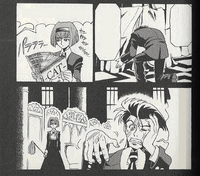 YOM4, Dorothy reads the guide book as Roger struggles with the cat